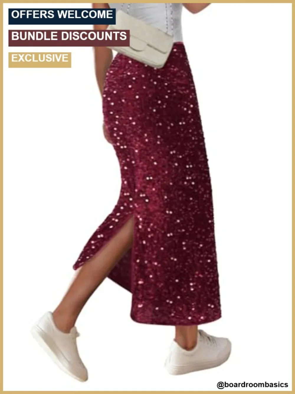 High Waisted Sequin Midi Skirt with Slit, Bodycon Sparkly Club Dress
